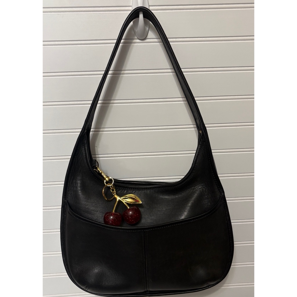 Coach Pocket Ergo Black Vintage Hobo Shoulder Bag Purse With Cherry Charm 9033